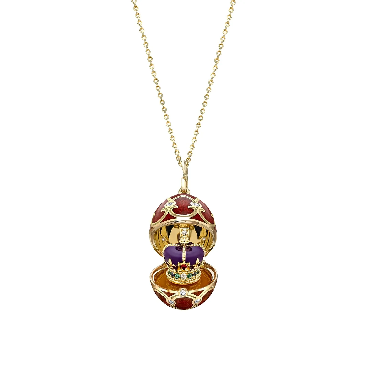 Guilloché Enamel Coronation Crown Surprise Locket