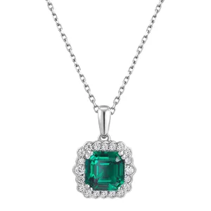 Halo necklace with emerald simulant in sterling silver