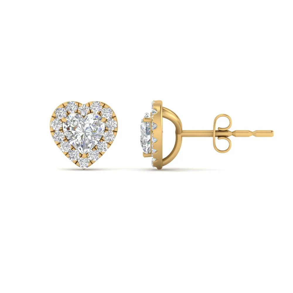 Heart Halo Lab Diamond Stud Earring For Women In 14K Gold