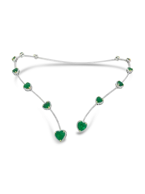 Heart Shaped Emerald & Diamond Necklace