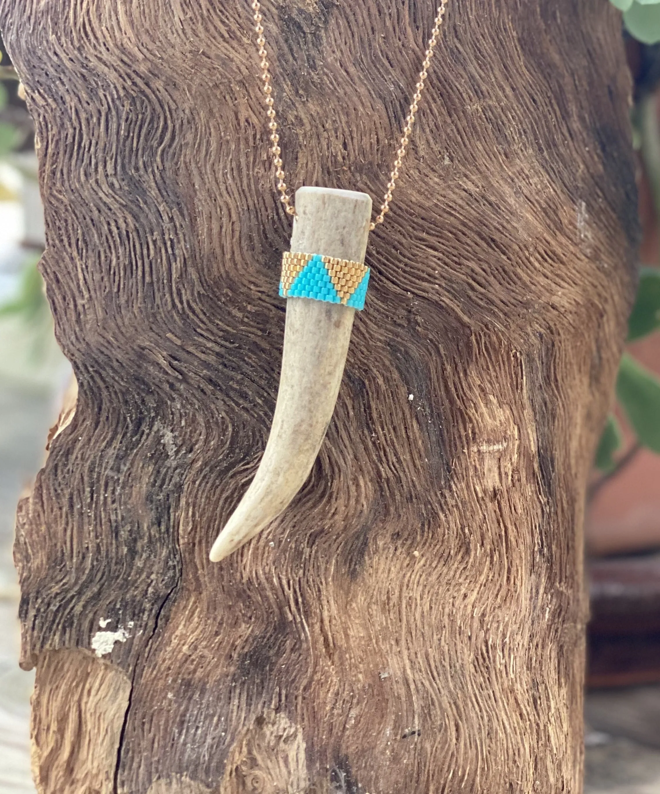 Heather Ford Turquoise Beaded Antler Tip Necklacee