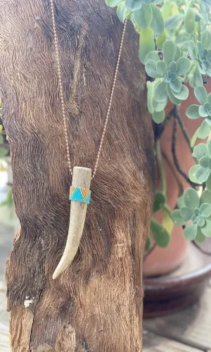 Heather Ford Turquoise Beaded Antler Tip Necklacee