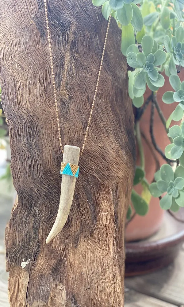 Heather Ford Turquoise Beaded Antler Tip Necklacee