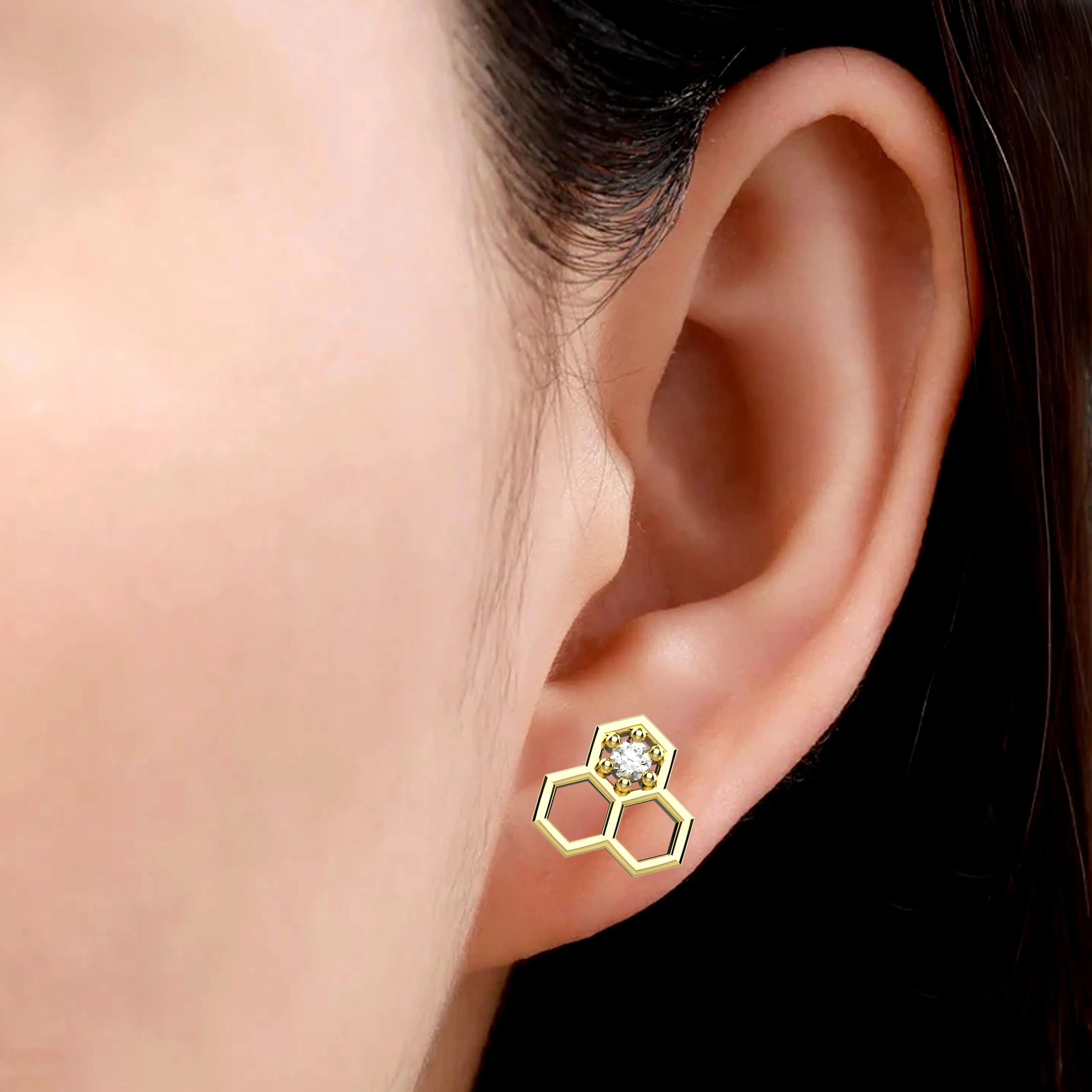 Hexagonal Stud In clear Ear Jewelry
