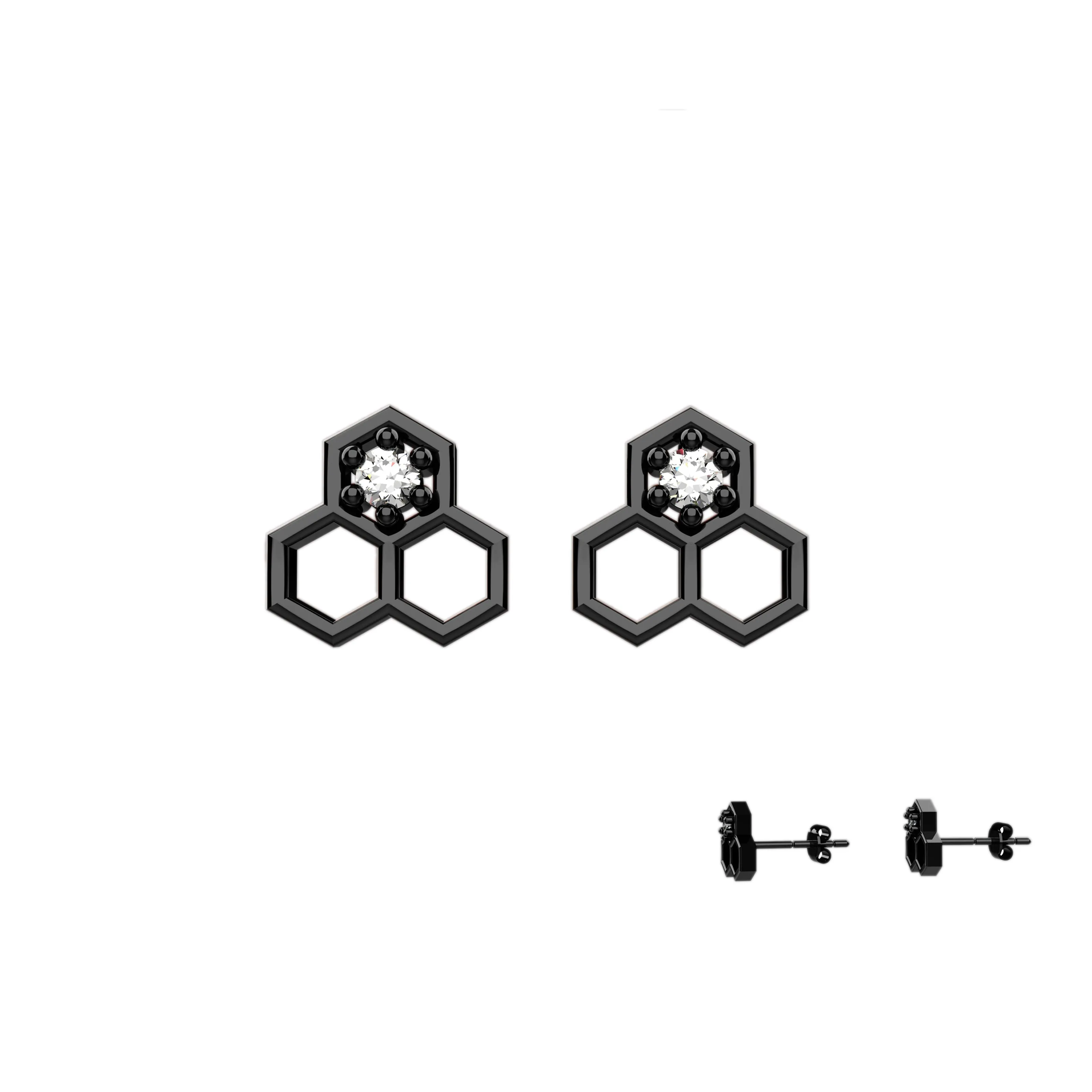 Hexagonal Stud In clear Ear Jewelry
