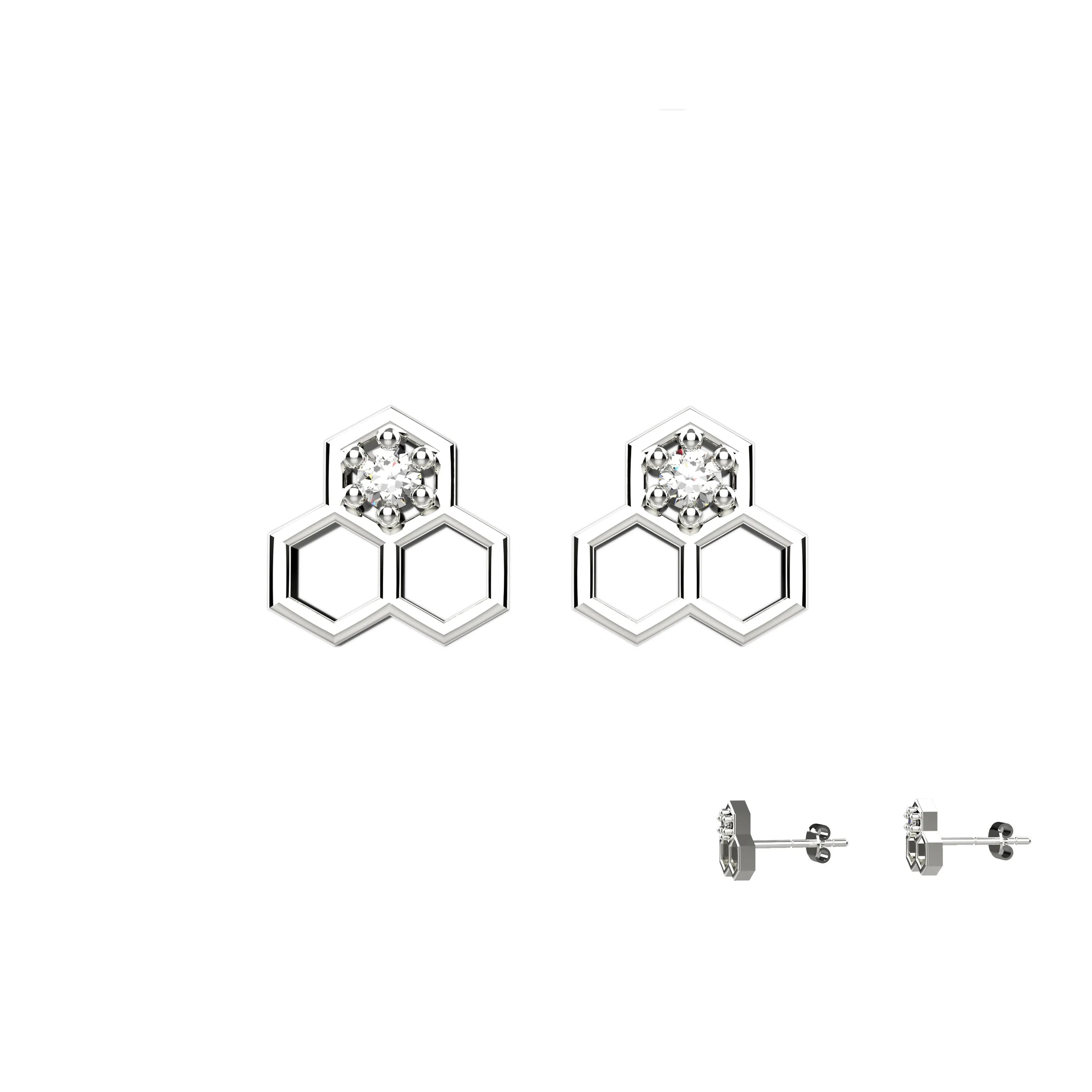 Hexagonal Stud In clear Ear Jewelry