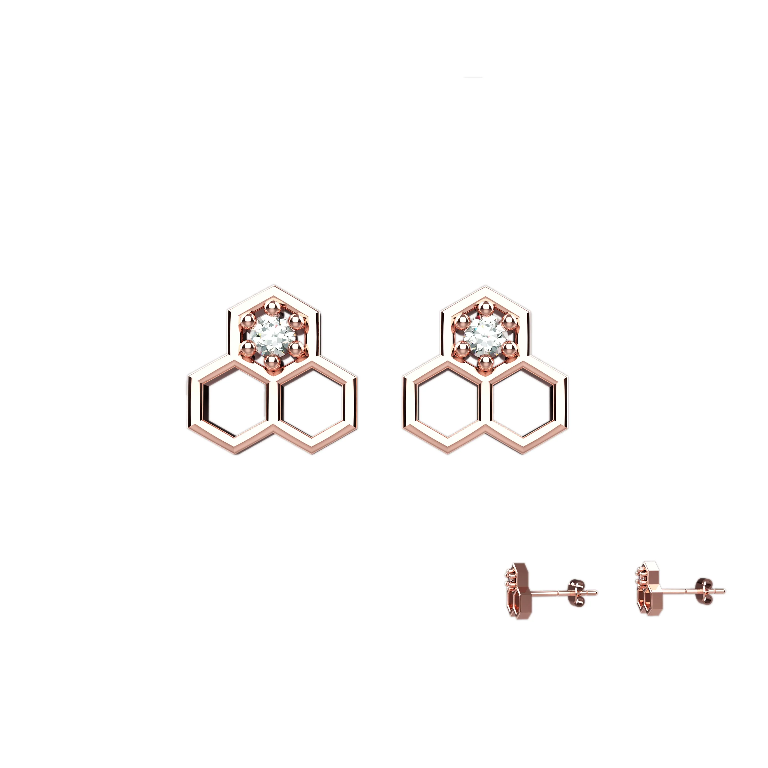 Hexagonal Stud In clear Ear Jewelry