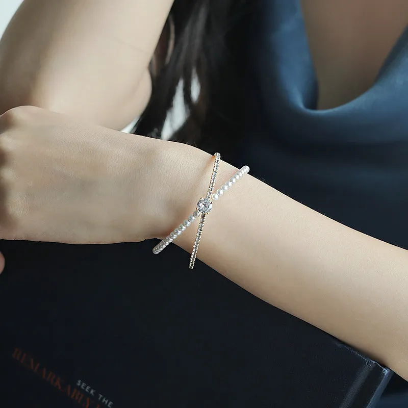 Ins Wind Pearl Cross Diamond Bracelet