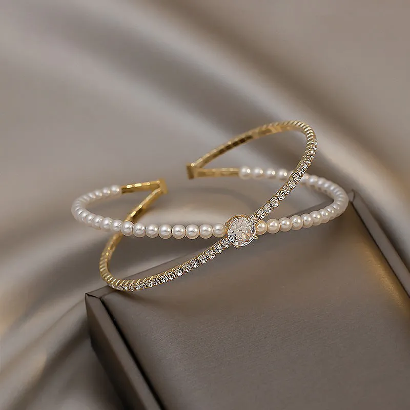 Ins Wind Pearl Cross Diamond Bracelet