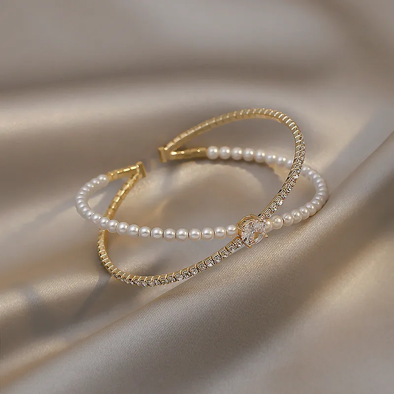 Ins Wind Pearl Cross Diamond Bracelet