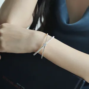 Ins Wind Pearl Cross Diamond Bracelet