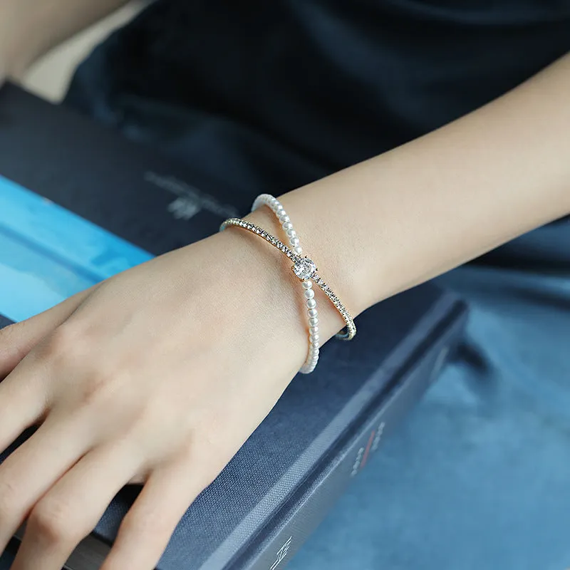 Ins Wind Pearl Cross Diamond Bracelet