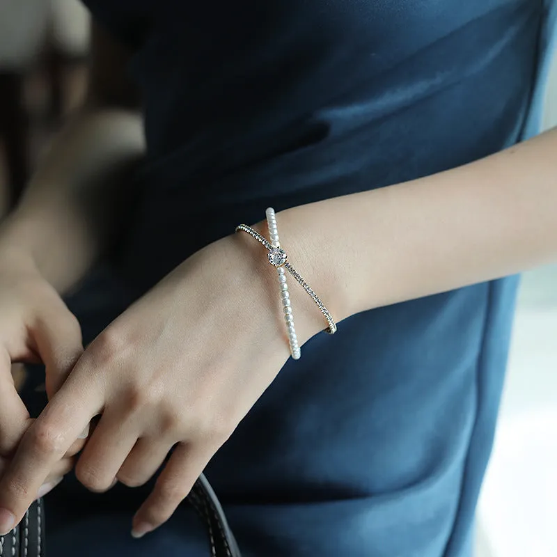 Ins Wind Pearl Cross Diamond Bracelet