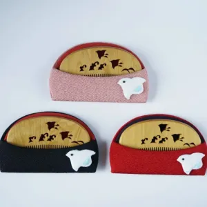 Japanese Akane (Madder) Comb with Chirimen (Crepe Fabric) Case - Plover - ,  Made in Kyoto, Japan,  Japanese traditional hair comb