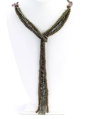 Khaki Green Beaded Lariat