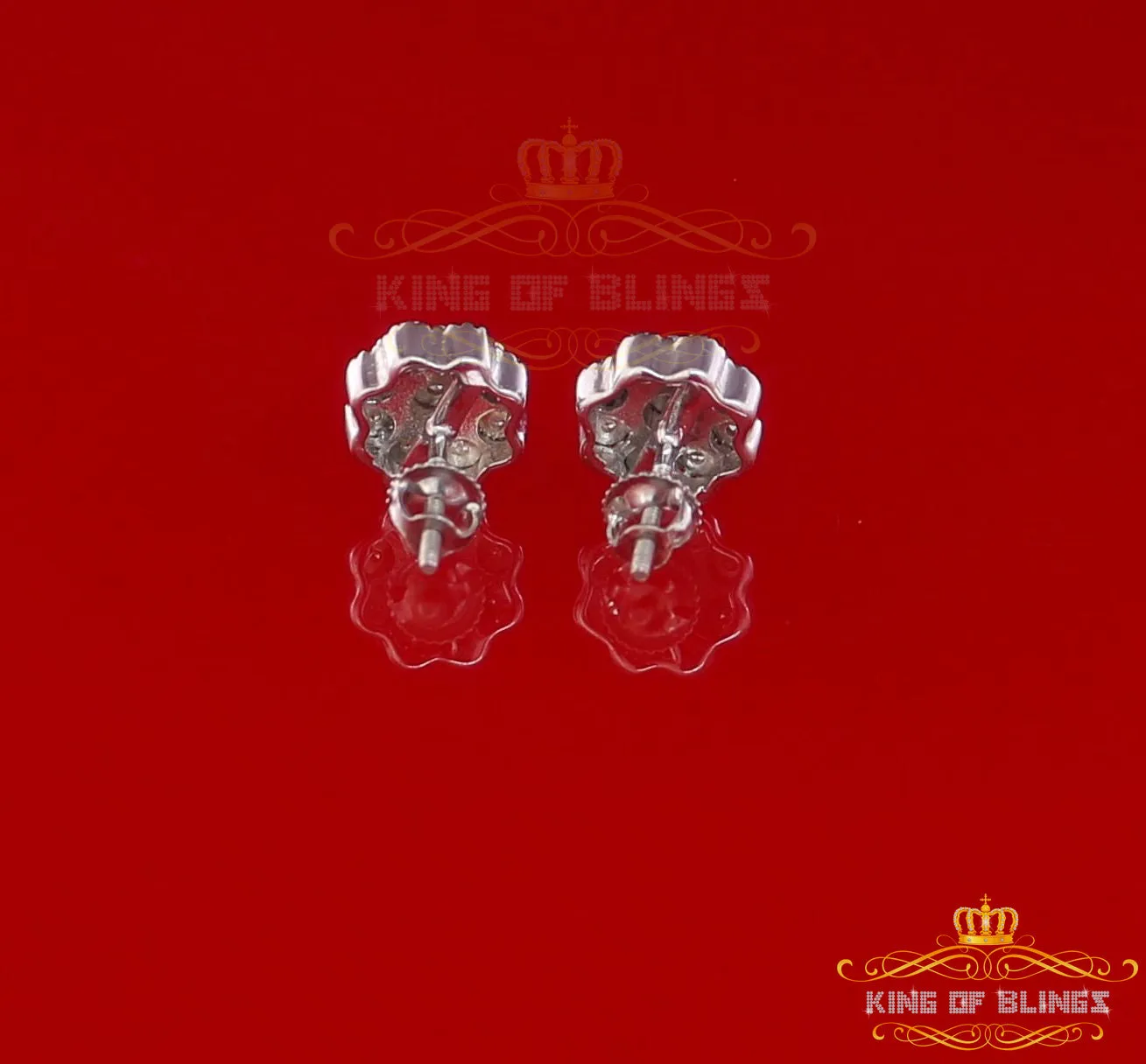 King Of Bling's 0.03ct Diamond 925 Sterling Silver White Floral Earrings For Men's & Women's