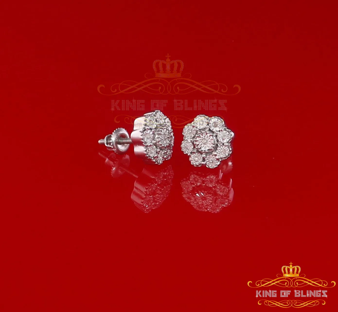 King Of Bling's 0.03ct Diamond 925 Sterling Silver White Floral Earrings For Men's & Women's