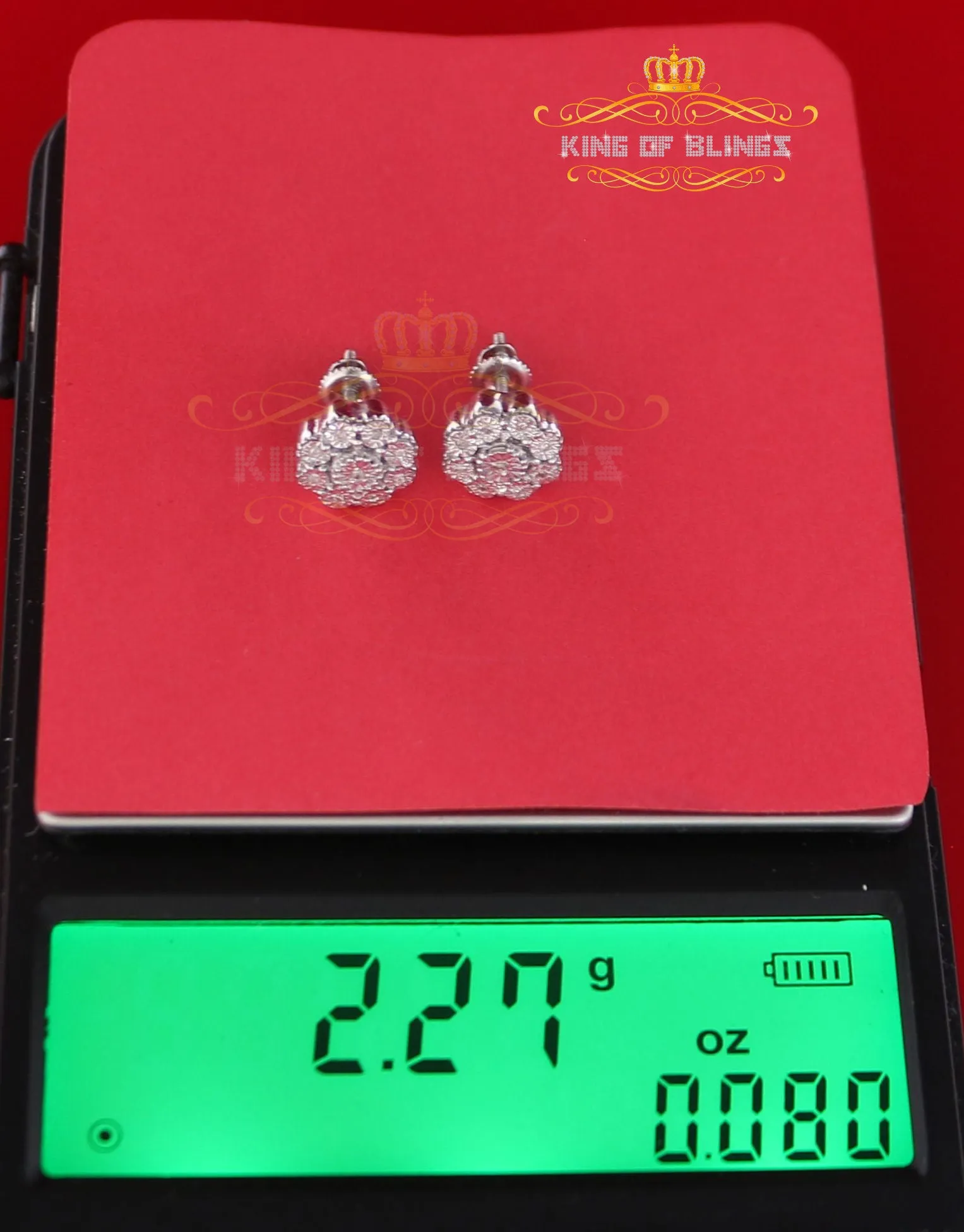 King Of Bling's 0.03ct Diamond 925 Sterling Silver White Floral Earrings For Men's & Women's