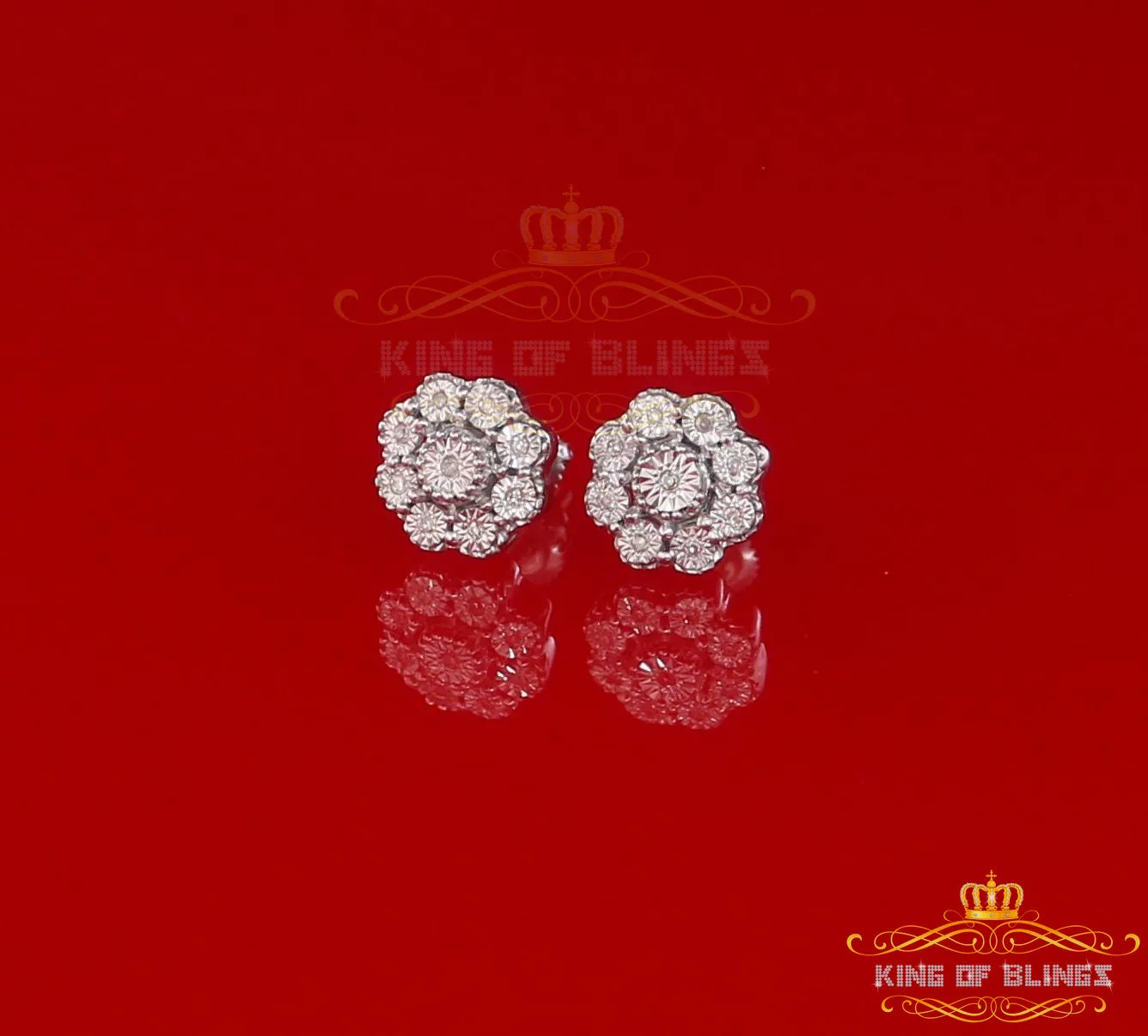 King Of Bling's 0.03ct Diamond 925 Sterling Silver White Floral Earrings For Men's & Women's