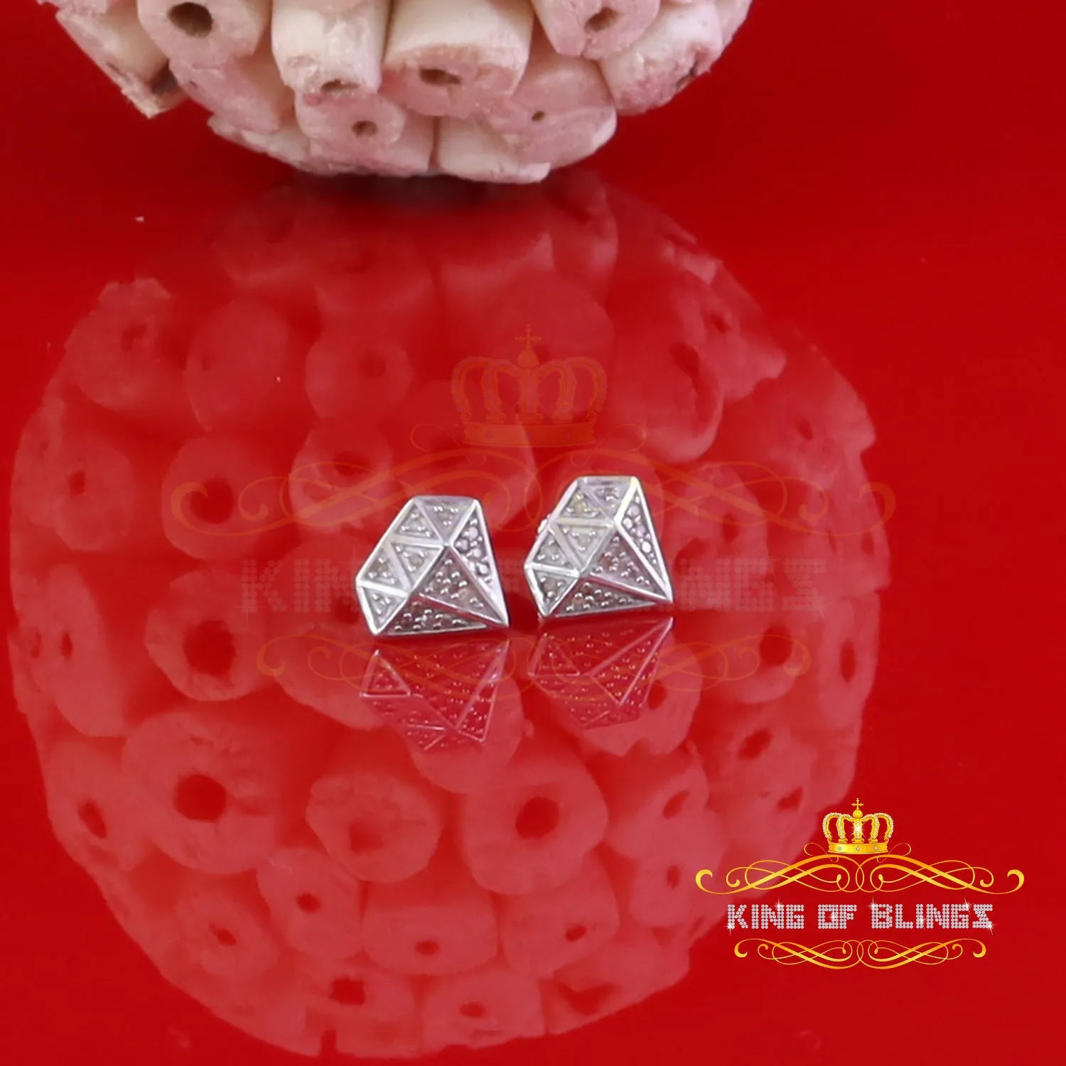 King Of Bling's 0.10ct Silver Diamond White For Men's & Womens Hip Hop Stud Earring 925 Sterling
