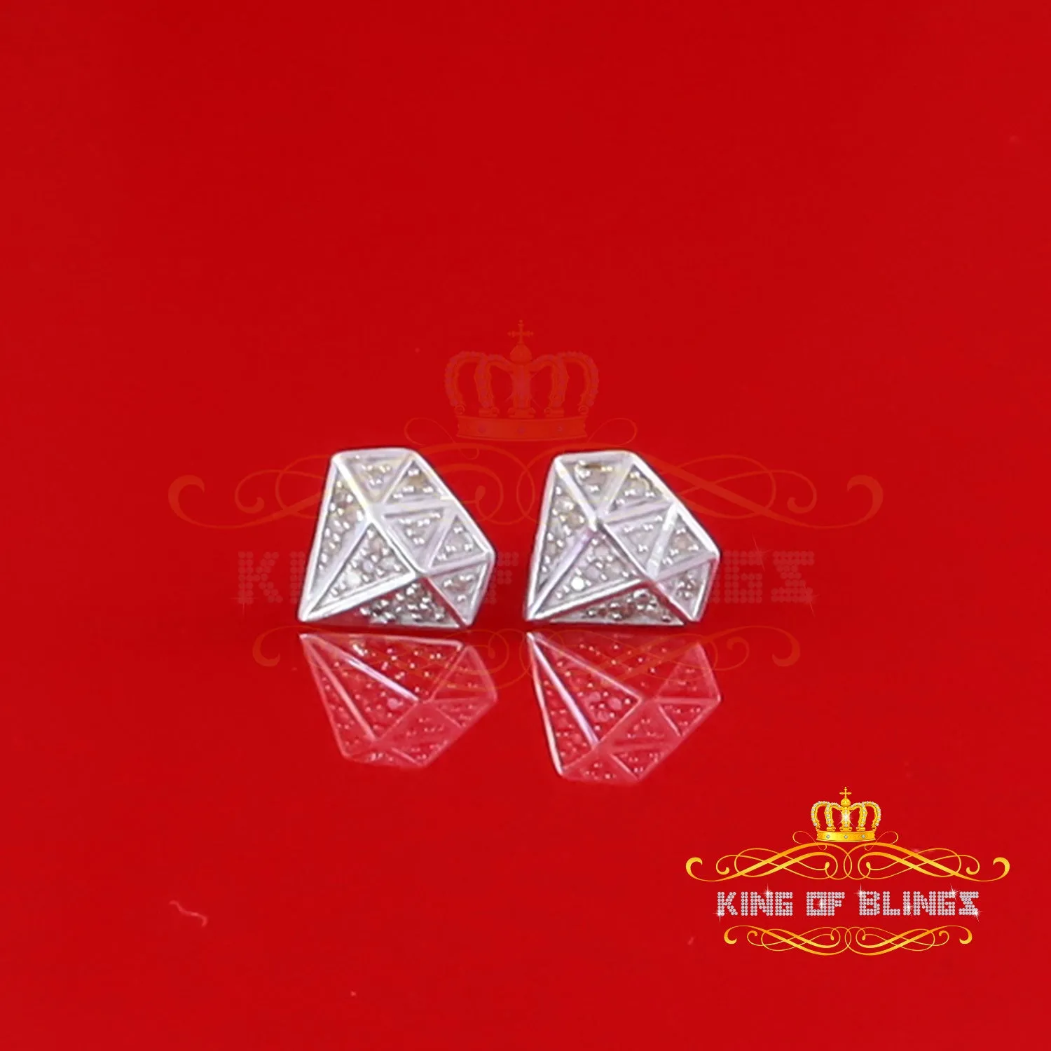 King Of Bling's 0.10ct Silver Diamond White For Men's & Womens Hip Hop Stud Earring 925 Sterling