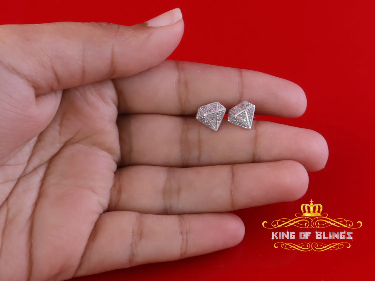 King Of Bling's 0.10ct Silver Diamond White For Men's & Womens Hip Hop Stud Earring 925 Sterling