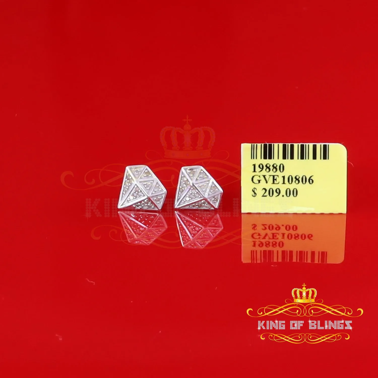 King Of Bling's 0.10ct Silver Diamond White For Men's & Womens Hip Hop Stud Earring 925 Sterling