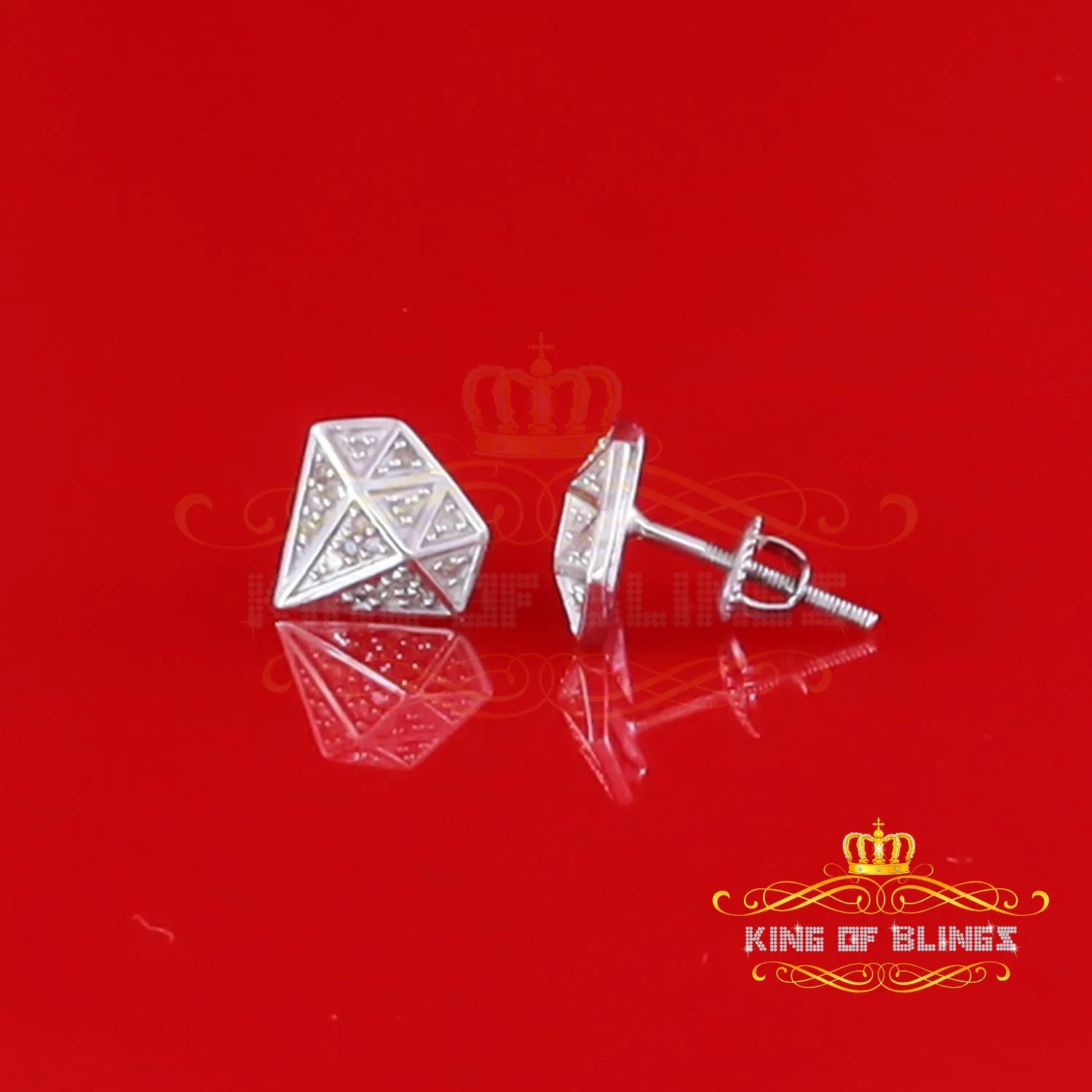 King Of Bling's 0.10ct Silver Diamond White For Men's & Womens Hip Hop Stud Earring 925 Sterling