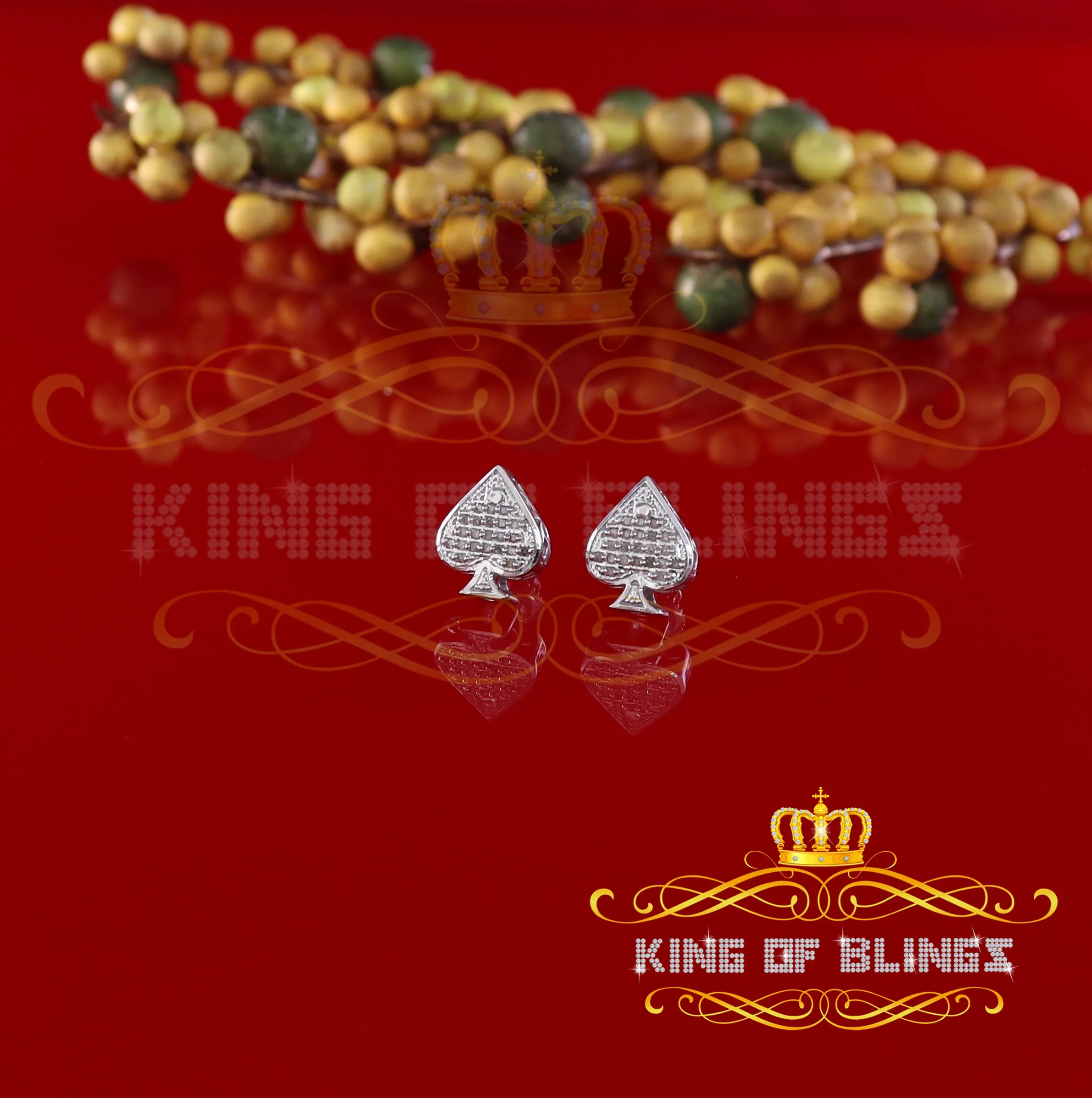 King Of Bling's 925 Sterling Silver White 0.10ct Diamond For Women's / Men's Stud Heart Earring
