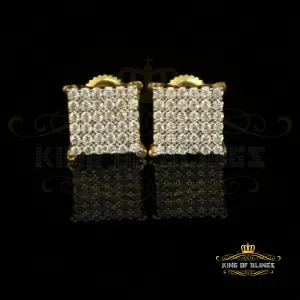 King of Bling's Aretes Para Hombre 925 Yellow Silver 0.72ct Cubic Zirconia Round Womens Earrings