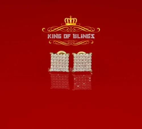 King of Bling's Aretes Para Hombre 925 Yellow Silver 0.72ct Cubic Zirconia Round Womens Earrings