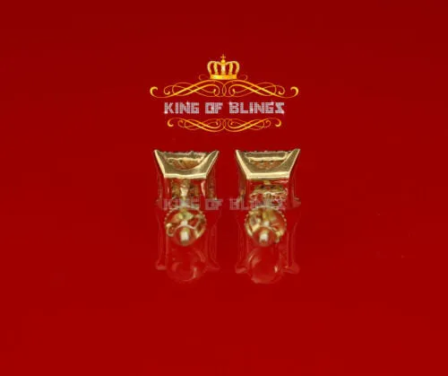 King of Bling's Aretes Para Hombre 925 Yellow Silver 0.72ct Cubic Zirconia Round Womens Earrings