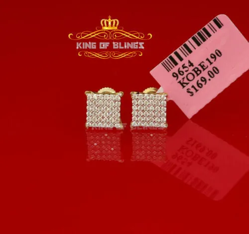 King of Bling's Aretes Para Hombre 925 Yellow Silver 0.72ct Cubic Zirconia Round Womens Earrings