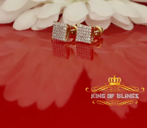King of Bling's Aretes Para Hombre 925 Yellow Silver 0.72ct Cubic Zirconia Round Womens Earrings
