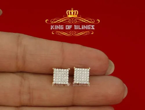 King of Bling's Aretes Para Hombre 925 Yellow Silver 0.72ct Cubic Zirconia Round Womens Earrings