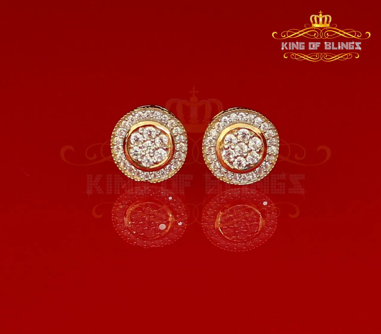 King of Bling's Aretes Para Hombre 925 Yellow Silver 1.59ct Cubic Zirconia Round Women's Earring