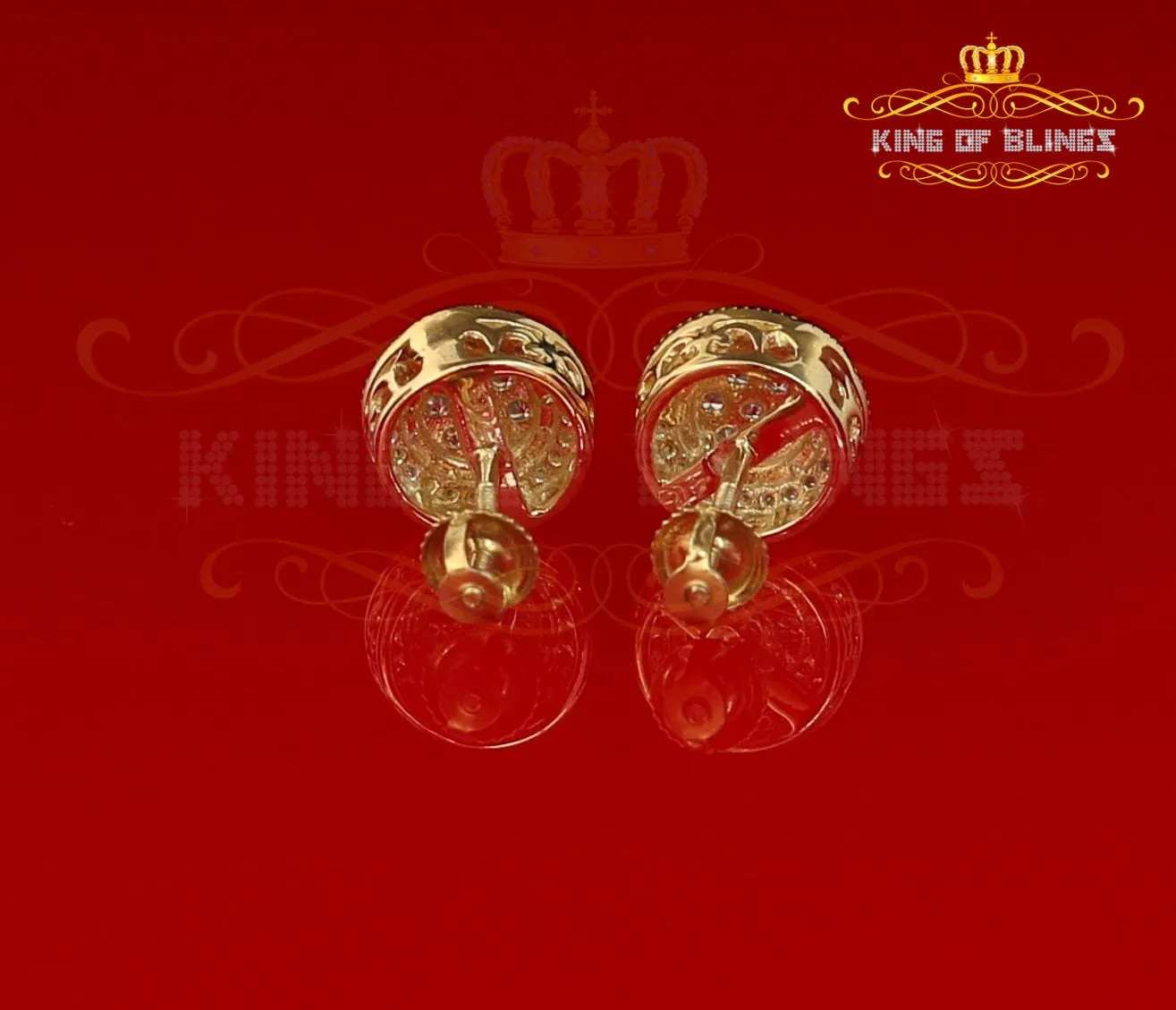 King of Bling's Aretes Para Hombre 925 Yellow Silver 1.59ct Cubic Zirconia Round Women's Earring