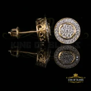 King of Bling's Aretes Para Hombre 925 Yellow Silver 1.59ct Cubic Zirconia Round Women's Earring
