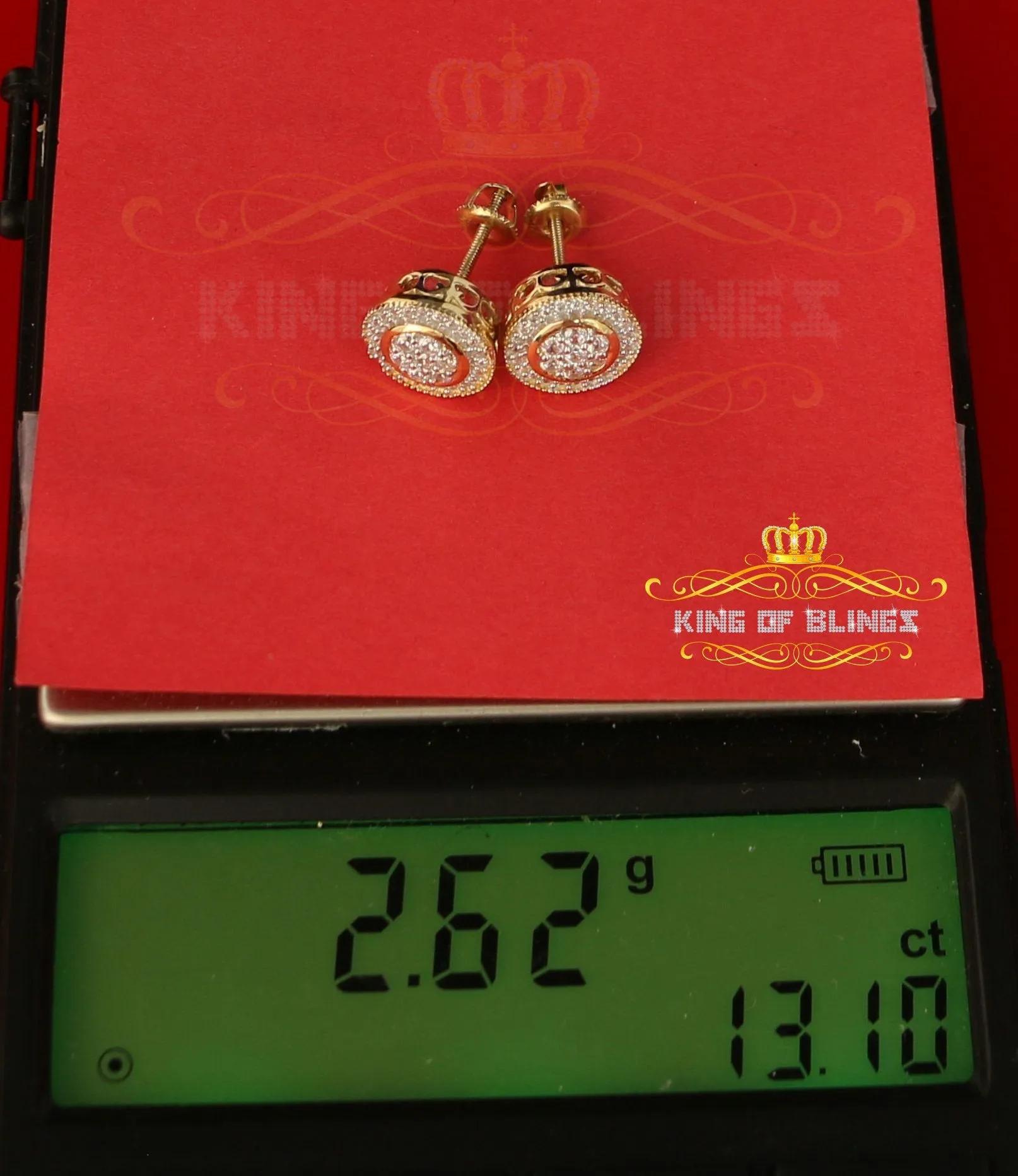 King of Bling's Aretes Para Hombre 925 Yellow Silver 1.59ct Cubic Zirconia Round Women's Earring