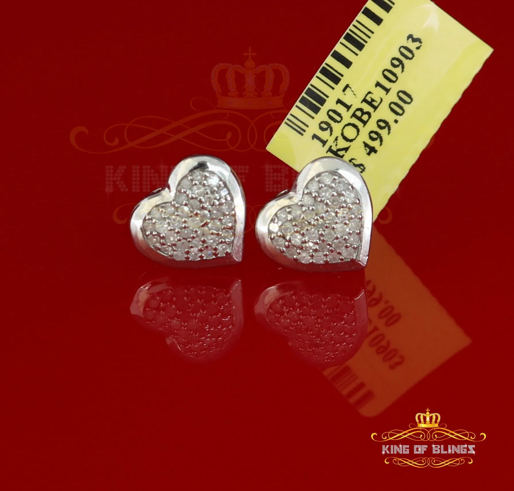 King Of Bling's Heart 925 White Silver 0.25ct Diamond Women's & Men's Fashion Style Earring