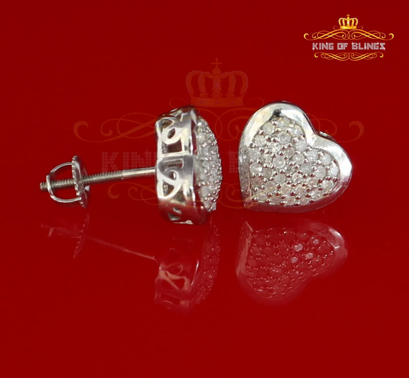 King Of Bling's Heart 925 White Silver 0.25ct Diamond Women's & Men's Fashion Style Earring