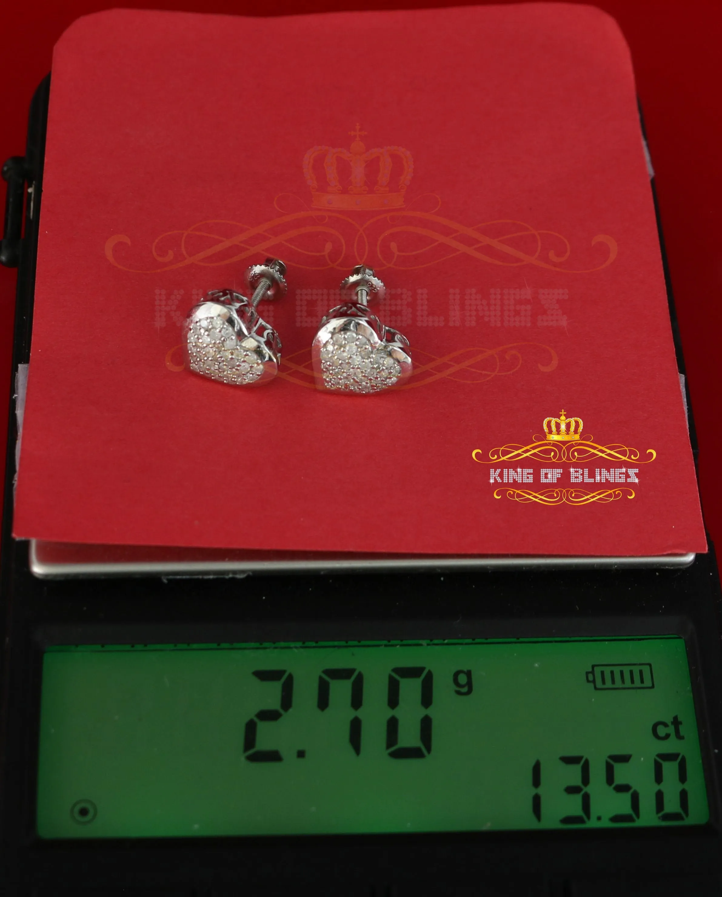 King Of Bling's Heart 925 White Silver 0.25ct Diamond Women's & Men's Fashion Style Earring