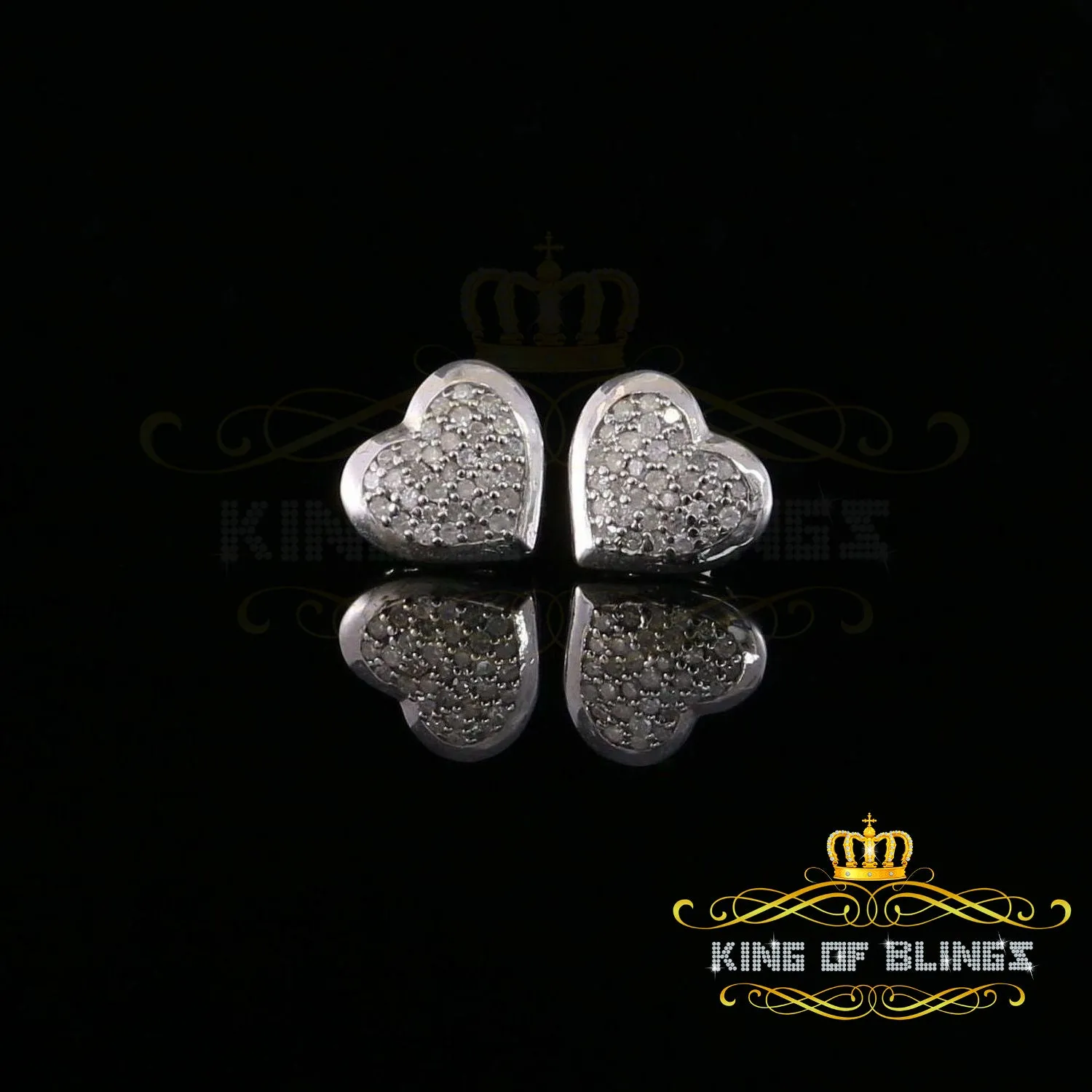 King Of Bling's Heart 925 White Silver 0.25ct Diamond Women's & Men's Fashion Style Earring