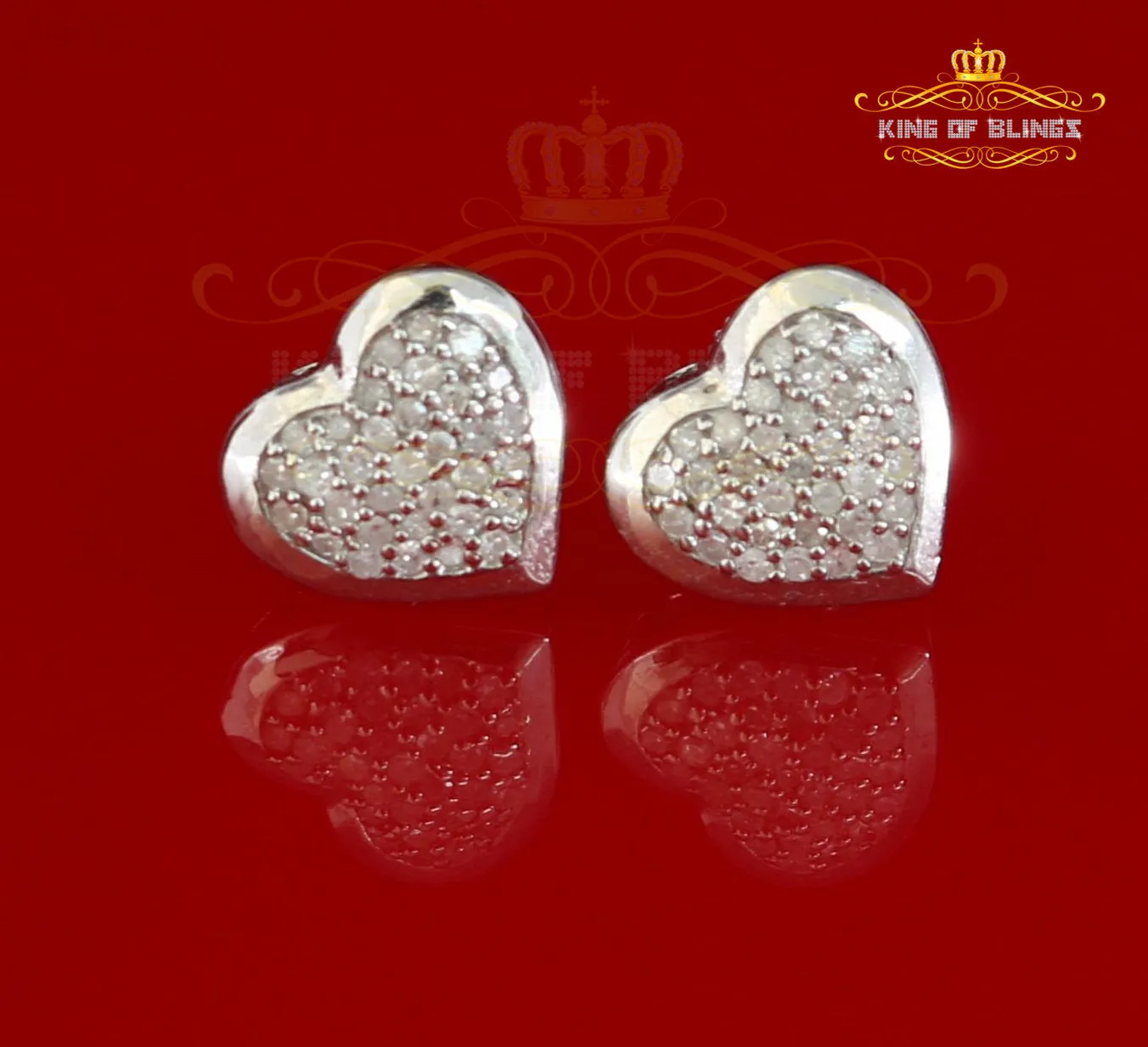 King Of Bling's Heart 925 White Silver 0.25ct Diamond Women's & Men's Fashion Style Earring