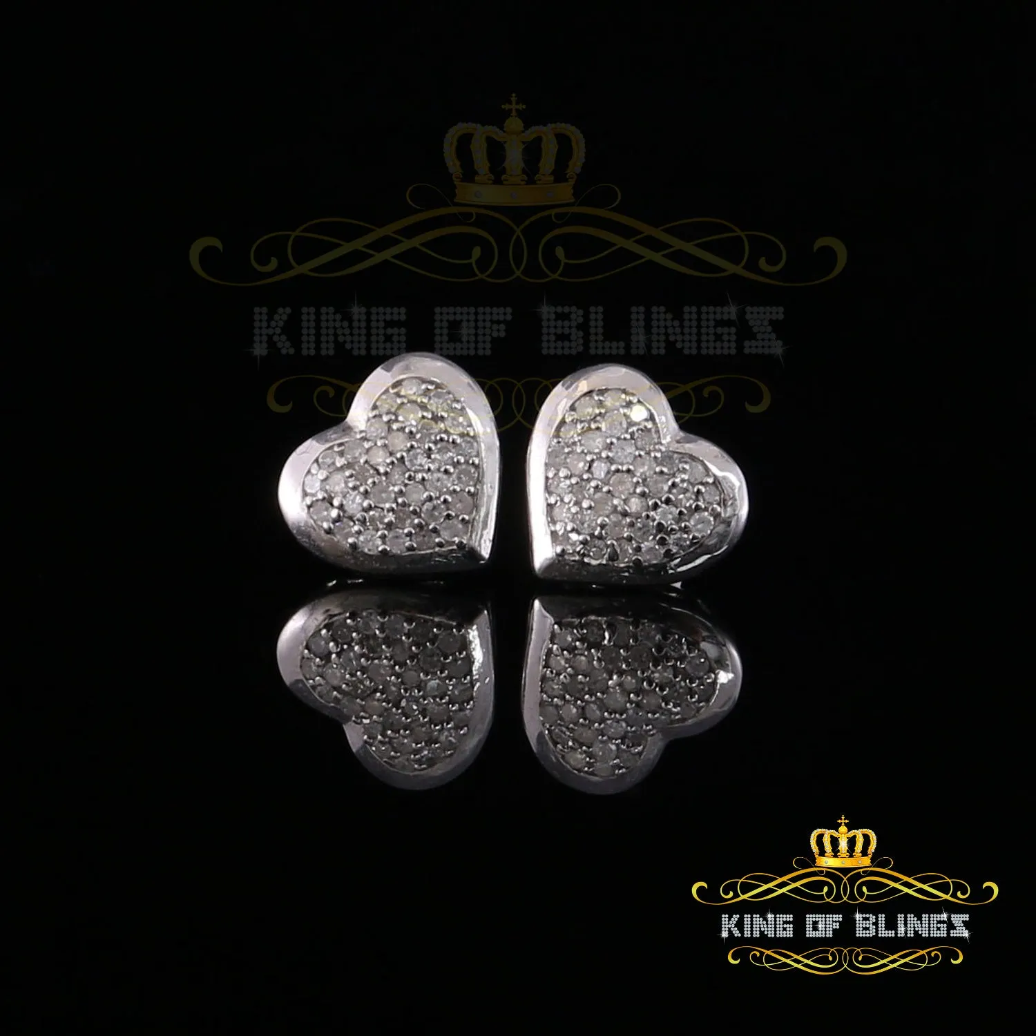 King Of Bling's Heart 925 White Silver 0.25ct Diamond Women's & Men's Fashion Style Earring