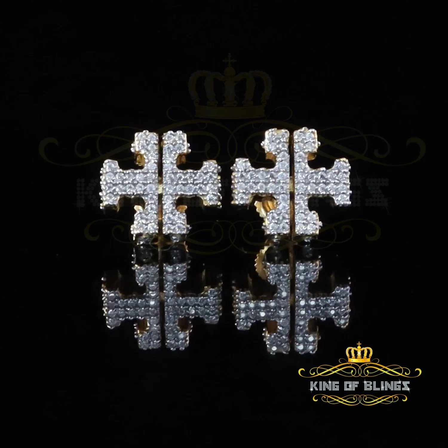 King  of Bling's Yellow 925 Silver 1.0ct VVS 'D' Moissanite Men's/Womens Tory Burch Stud Earrings