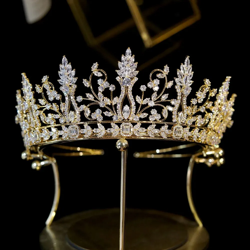 Luxury Bridal Tiara Gold Crown Headwear