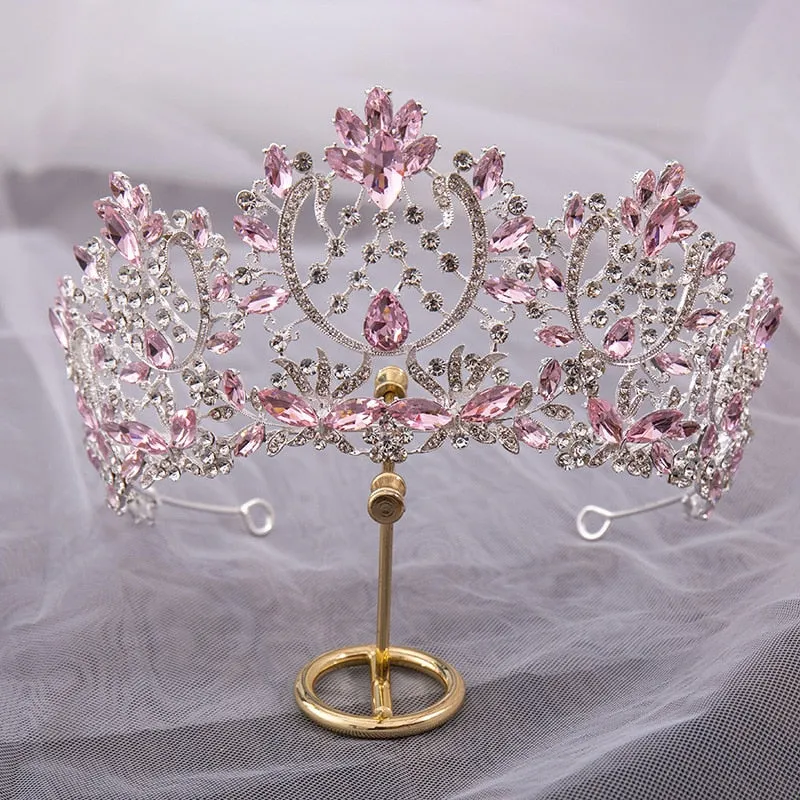 Luxury Pink Crystal Royal Princess Tiara Headband Bridal Accessory
