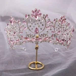 Luxury Pink Crystal Royal Princess Tiara Headband Bridal Accessory