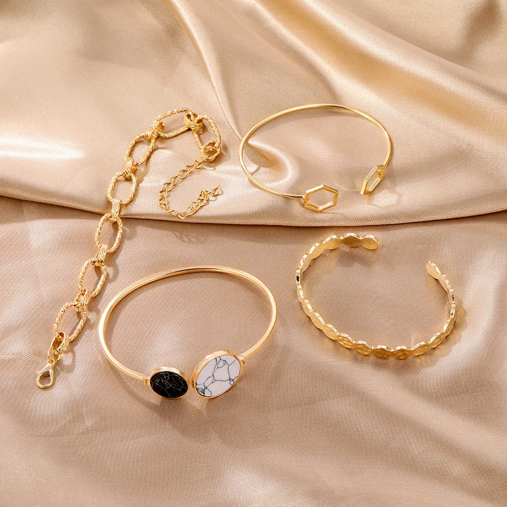 Marble Geometric Chain Alloy Bracelet Set 4 Pieces